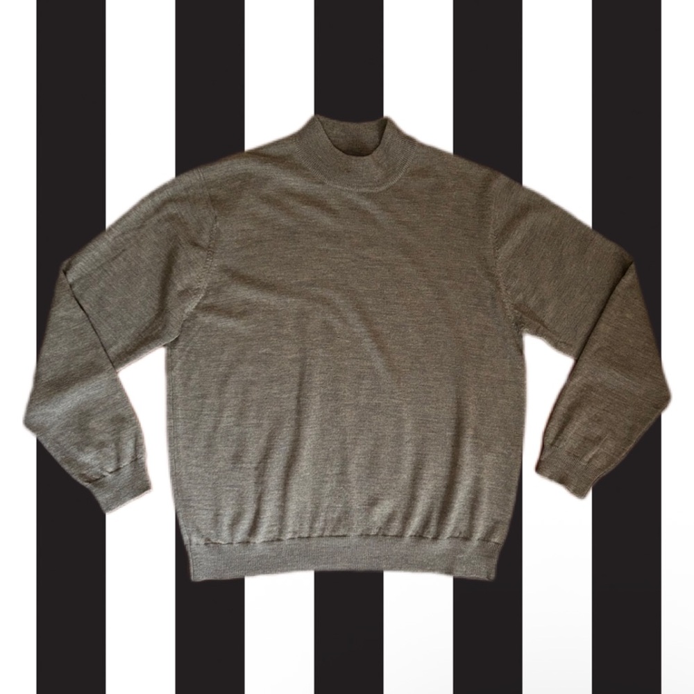 Mercer Street Studio Merino Wool Mock Neck Khaki Green Sweater Size Large